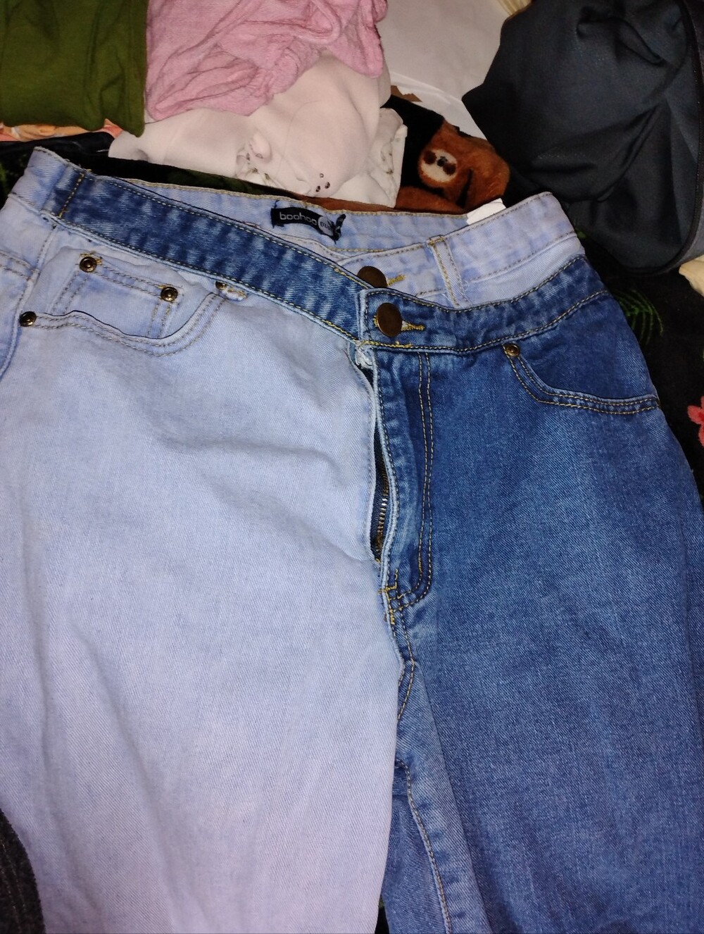 Boohoo Contrast Light & Dark Blue High-Rise Jeans